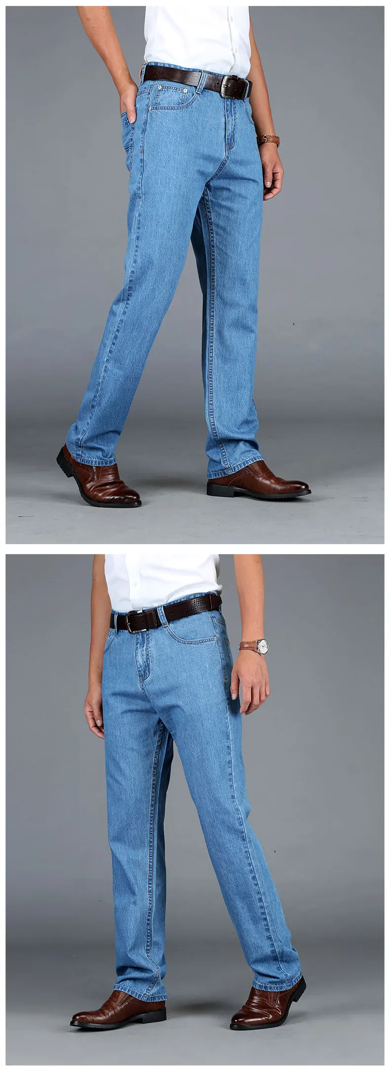 Тигр замок хлопок Летние мужские классические синие джинсы прямые длинные джинсовые брюки среднего возраста мужские качественные легкие джинсы