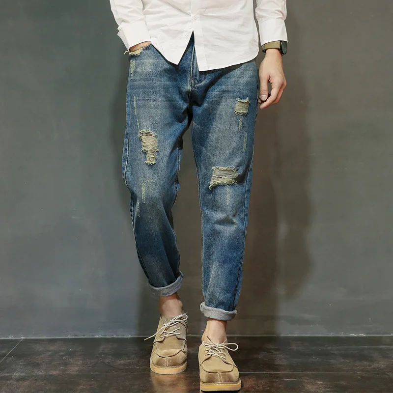 Trendy Loose Baggy Jeans Men's Casual Denim Pants Hip Hop Harem Jeans ...