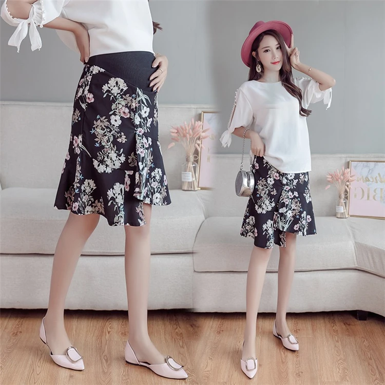 Irregular Support Belly Low Waist Maternity Skirts Chiffon Floral Print Clothes for Pregnant Women Summer Fashion Pregnancy (18)