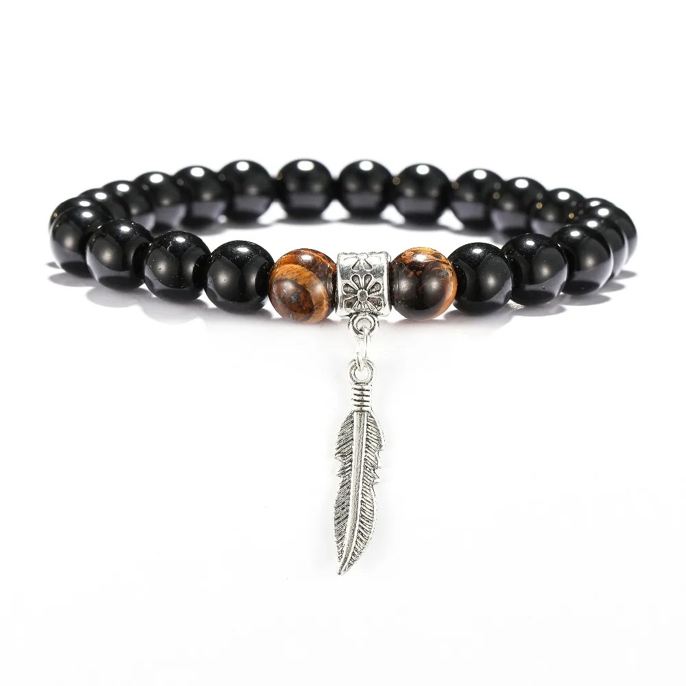 

New Fashion Natural Obsidian Stone Bracelet Men Charm Brown Tiger eyes Braslet Cross Braclet Strand Bracelet Erkek Bileklik Gift