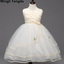 Mingli Tengda/фатиновые платья с бантом и цветочным узором для девочек на свадьбу, v-образный вырез, бальное платье с круглым вырезом, Платья с цветочным узором для девочек, платья с цветами для девочек