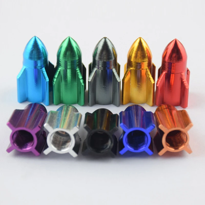

4pcs Cycling Bicycle Gas Nozzle Cap CNC Aluminum Car Schrader Valve Cap Rocket Modeling Gas Nozzle Valve Dust Cap Cover