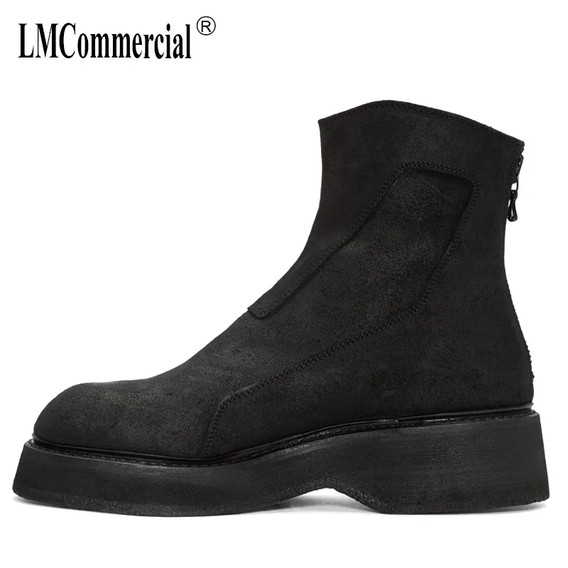 

cowhide cashmere zipper real leather boots mens autumn winter British retro chelsea boots men desert boots men plush