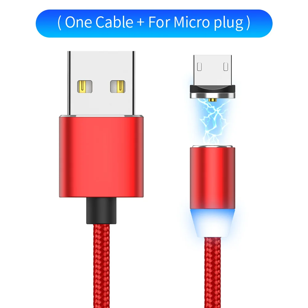 YBD 1 м 2 м светодиодный магнитный зарядный кабель для samsung huawei Xiaomi Micro USB кабель магнитное зарядное устройство для Honor Redmi usb type C кабель - Цвет: Red Micro