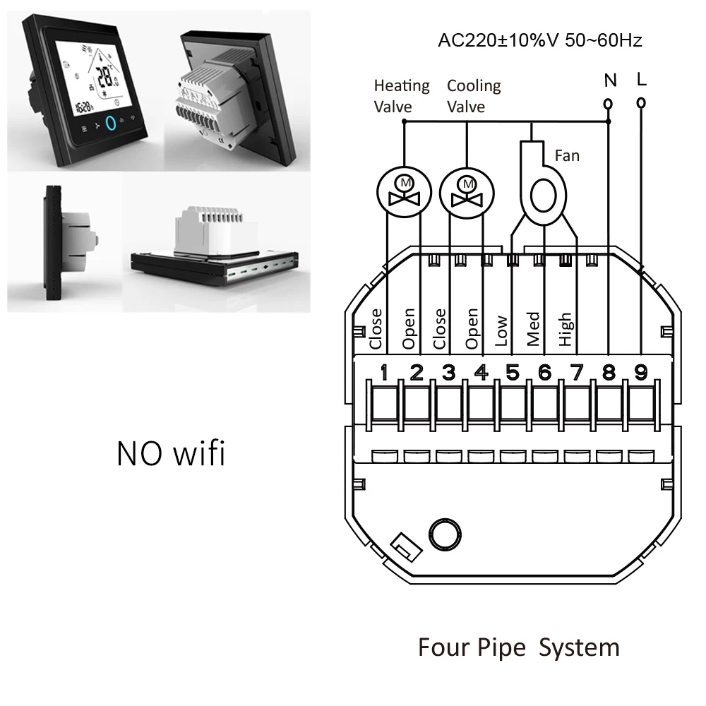 Tuya комнатный контроль температуры для центрального кондиционирования воздуха 2 p 4 p охлаждение/Отопление цифровой беспроводной Wi-Fi термостат - Цвет: BLACK 4P AND NO WIFI