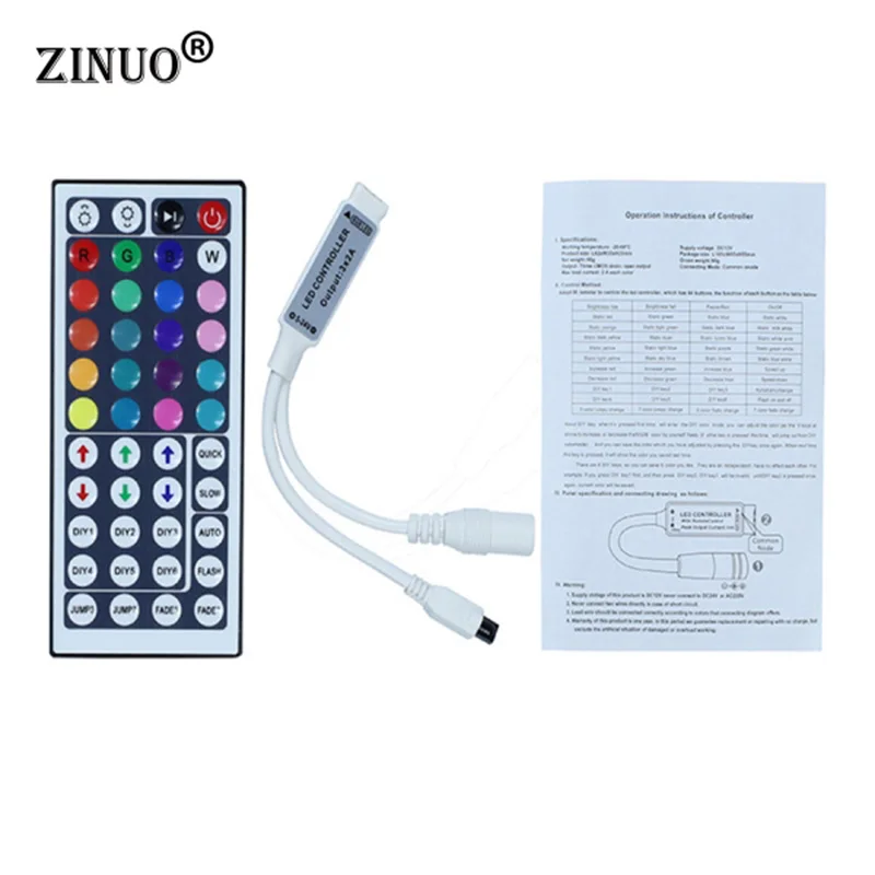 

ZINUO 1pcs DC12V 44Key Mini IR Remote Controller For Flexible Tape SMD3528 5050 RGB LED Strip Lights
