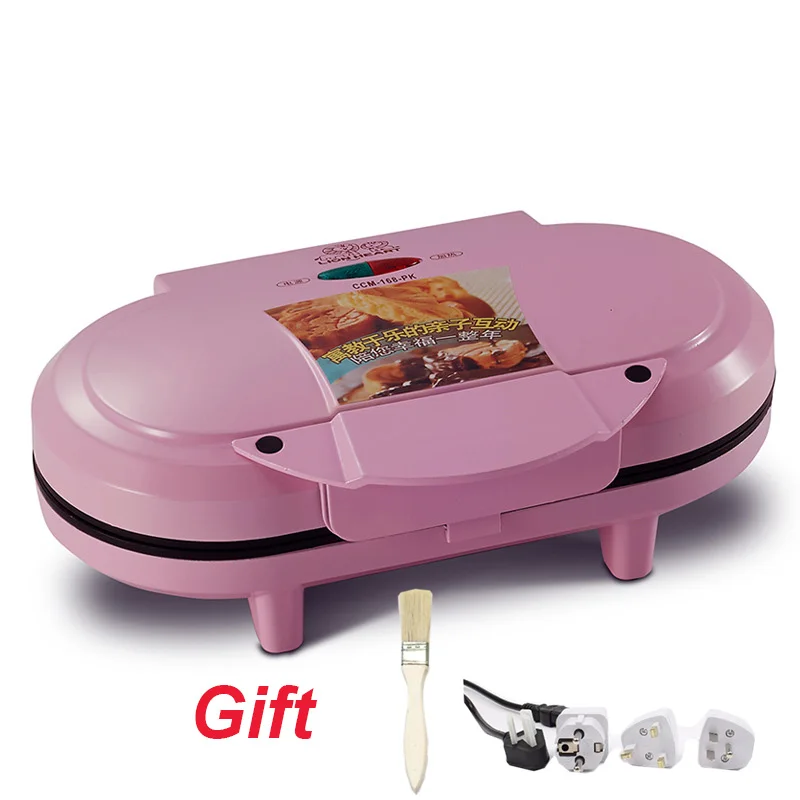 Электрическая мультяшная вафельница для торта, 220 В, ЕС, автоматическая машина для выпечки блинов, мини блинница, многофункциональная кастрюля для завтрака - Цвет: Pink