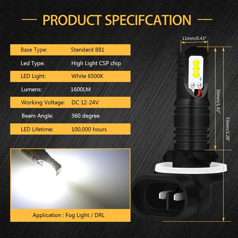 TUINCYN 2 шт. 80 Вт H27 Led 881 лампы H27W светодиодные лампы 1600LM Противотуманные фары Дневные Фары Светильник супер яркий авто светодиодные лампы 12 В 6500 к белый CSP автомобильный светильник s