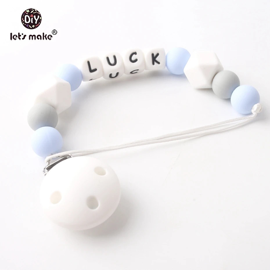 

Let's make Personalise Custom Made Pacifier Clip Chain 1pc Nursing Teething Silicone Beads Boys And Girls Name Dummy Clip