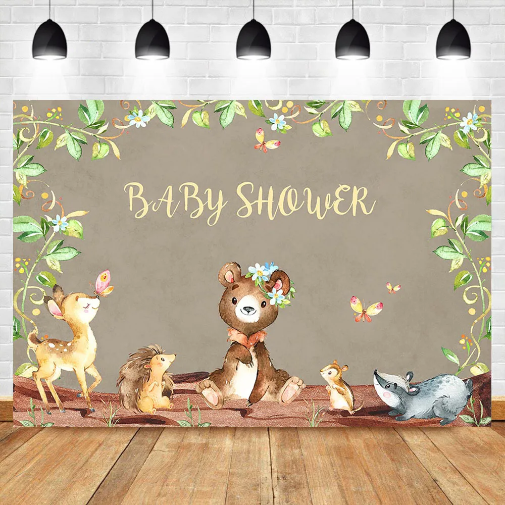 

Baby Shower Backdrop Animal Party Background Butterfly Cartoon Deer Small Hedgehog Children Birthday Party Banner Backdrops