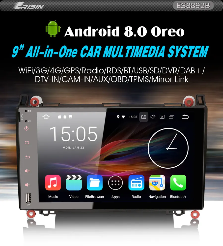 Cheap Erisin ES8892B 9" Android 8.0 Octa core 4G RAM Car DVD Player DVR DAB+ DVD  for Mercedes A/B Class Sprinter Vito Viano 0