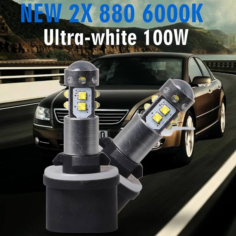 

HLXG 2x 880 H27 Bulb 6000K Super White 100W CSP LED Headlight Bulbs Kit 360 Beam Angle Fog Light Lamp Auto 12V - 24V