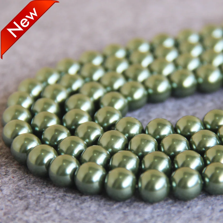 

2015 New Beautiful 8-14mm Green Shell pearl beads Seashell DIY gift for women girl loose Jewelry making design 15inch Wholesale