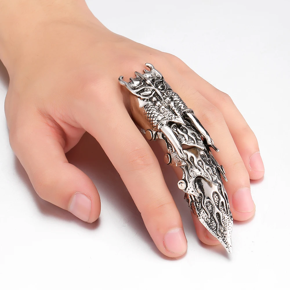 Anillos largos de diseño de dragón para hombres, joyería de dedo, aleación Color plateado, anillo grande, accesorios de joyería de 2020 _ - AliExpress Mobile
