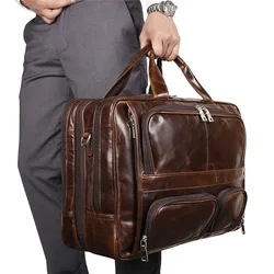 Vintage Big Large Coffee Black Genuine Leather Office 15.6'' 17'' Laptop Executive Men Briefcase Messenger Bags Portfolio M7289