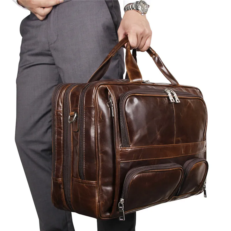 Nesitu Vintage Big Large Coffee Black Genuine Leather Office 15.6'' 17'' Laptop Men Briefcase Messenger Bags Portfolio M7289