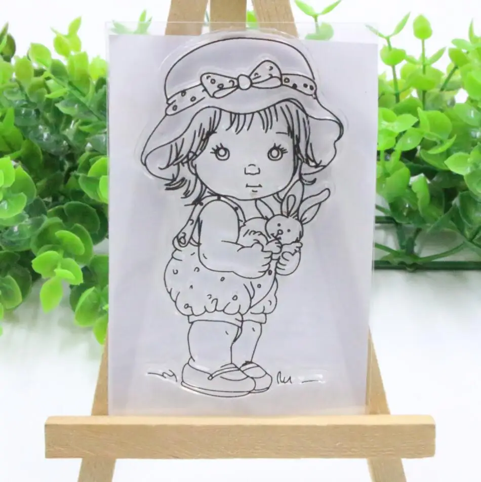 

Rabbit Girl with Hat Metal Cutting Dies or Transparent Clear Stamp for DIY Scrapbooking/photo album Decorative Card making