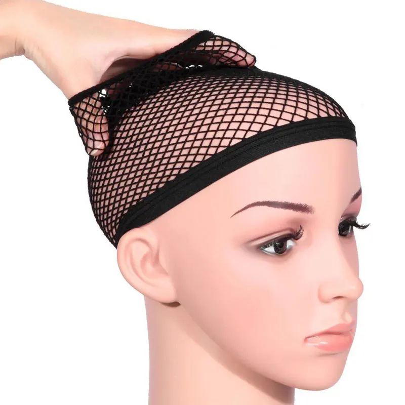 6-100pcs Fish Hairnets Wig Cap Black Hair Weaving Cap High Stretchable Elastic HairNets With Two Open For Wig Making Caps