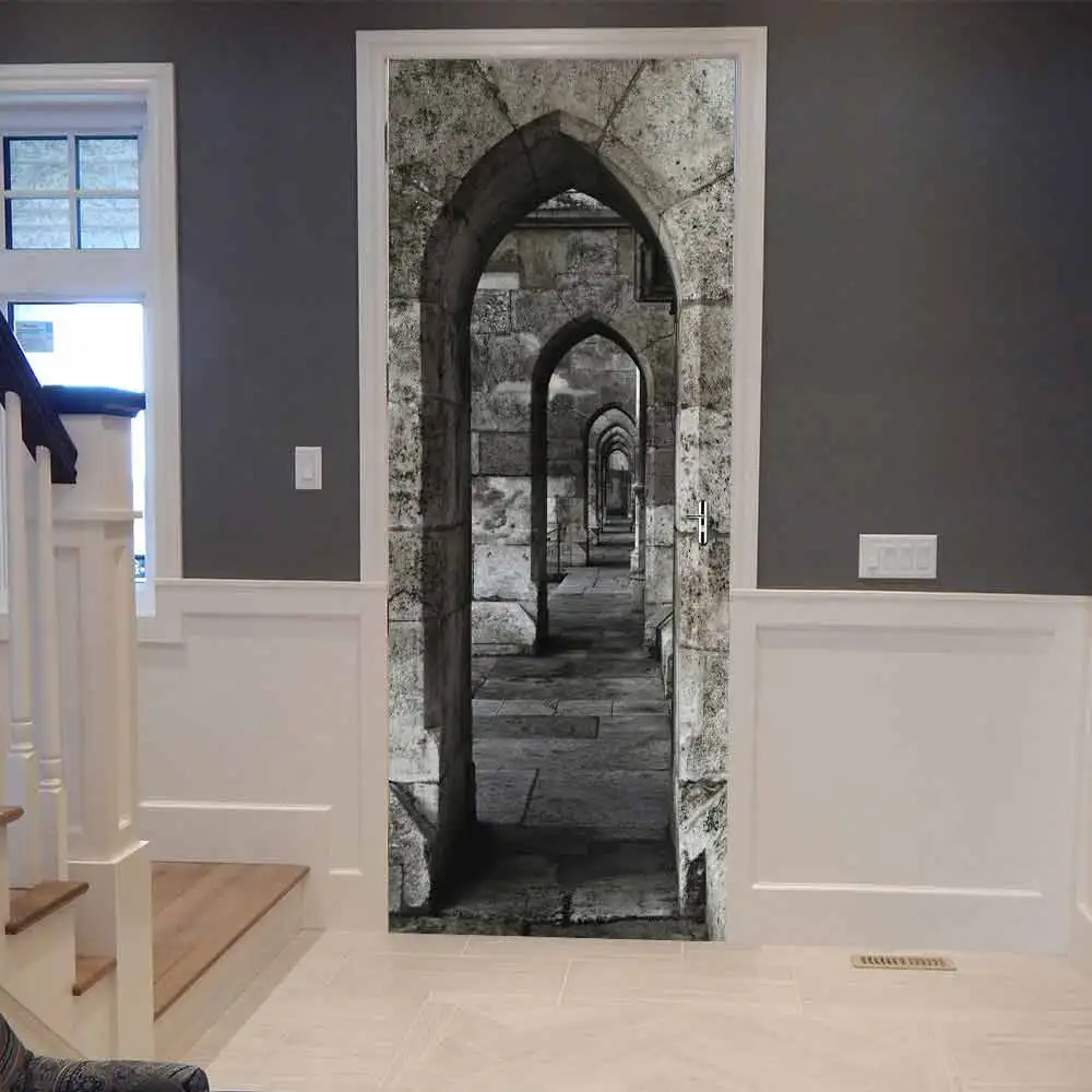 

3D Retro Style Arch Door Sticker DIY Murals Self adhesive Wallpaper Removable PVC Waterproof Poster Stickers Home Decor Decals