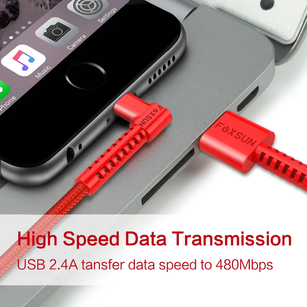 MFI 90 درجة ل فون البرق USB كابل بيانات الحق زاوية النايلون مضفر كابل شاحن سريع ل أبل فون X ، 8,7 ، 6,5 ، ipad, ios