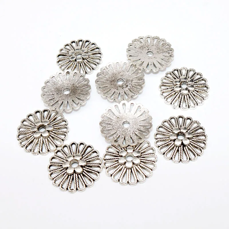 

Wholesale Lots Bulk 23mm Pentagram End Silver Bead Caps Hollow Out Flower Bead Caps Metal Vintage Silver Beads Large Beads Cap