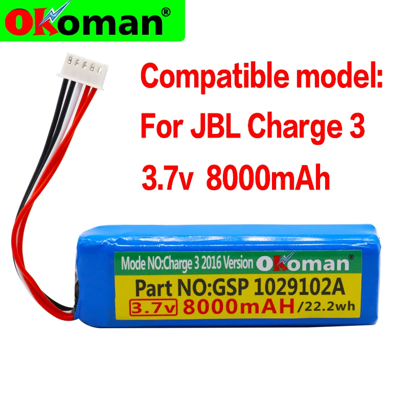 

8000mAh Battery GSP1029102A for JBL Charge 3 (pls double check the place of 2 red wires on your old battery) free Shipping