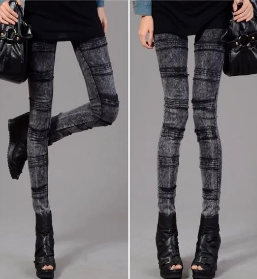 Штаны Корейская версия нового был тонкий большой ярдов с эластичной талией узкие джинсовые штаны ноги 101548