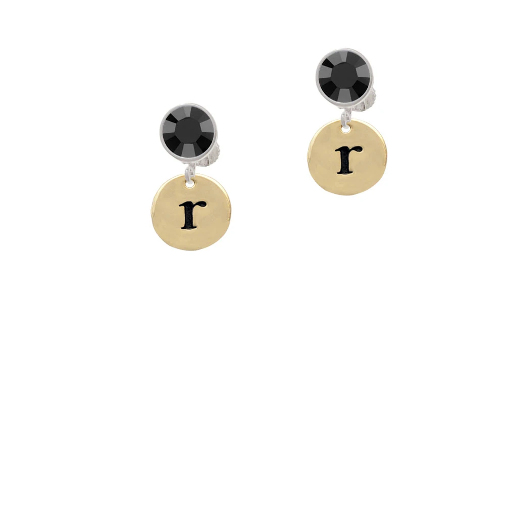 Gold Tone Disc 1/2'' Initial - r - Crystal Clip On Earrings (2)