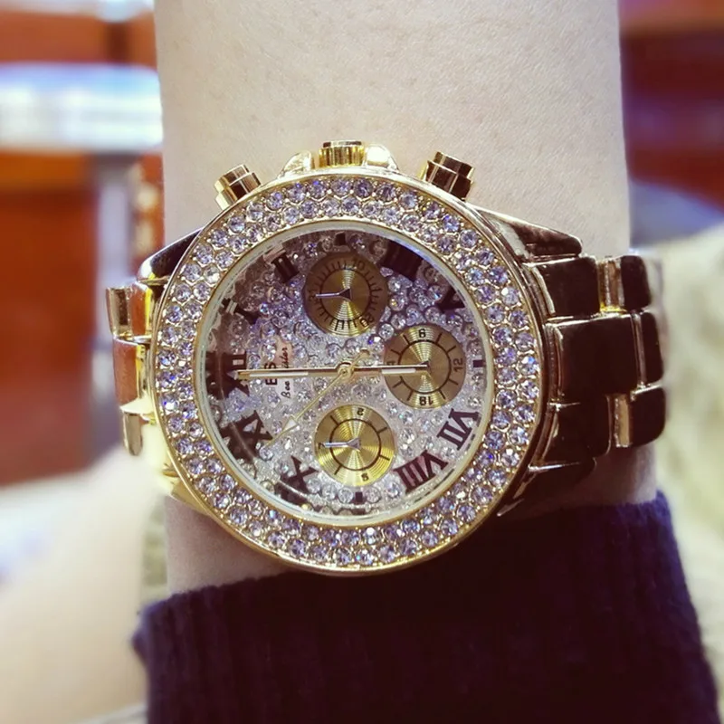 حار الراقية سلسلة ووتش حجر الراين الكامل الجدول ووتش هدايا للنساء أزياء و عارضة كرونوغراف سوار المشبك