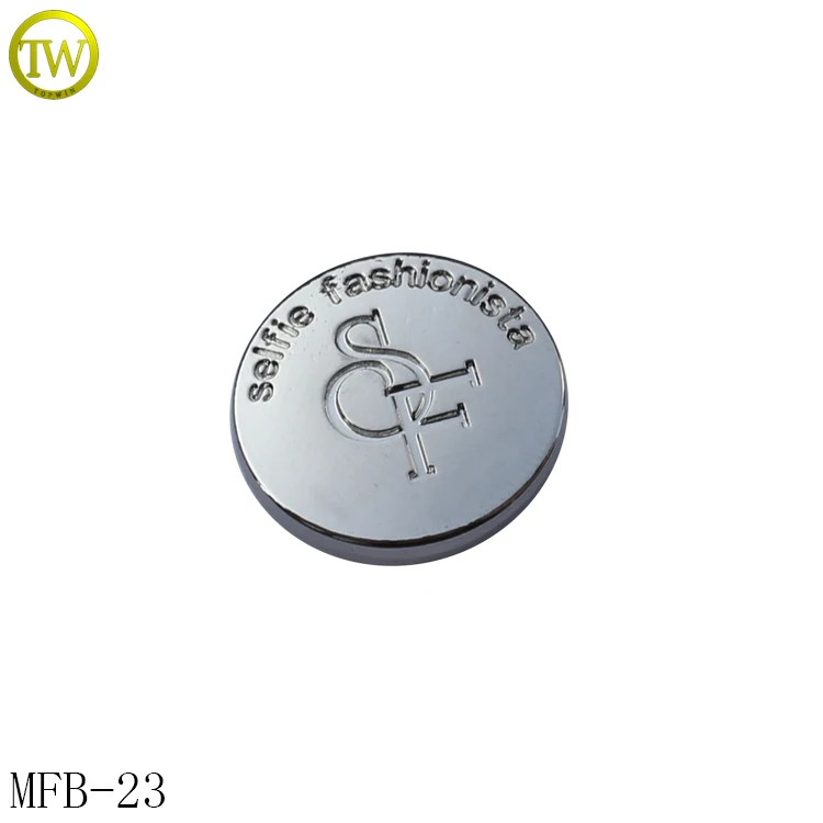 MFB23 Fashion round engraved logo alloy shiny silver jeans button metal