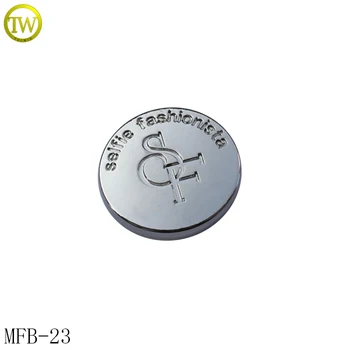 

MFB23 Fashion round engraved logo alloy shiny silver jeans button metal shank button