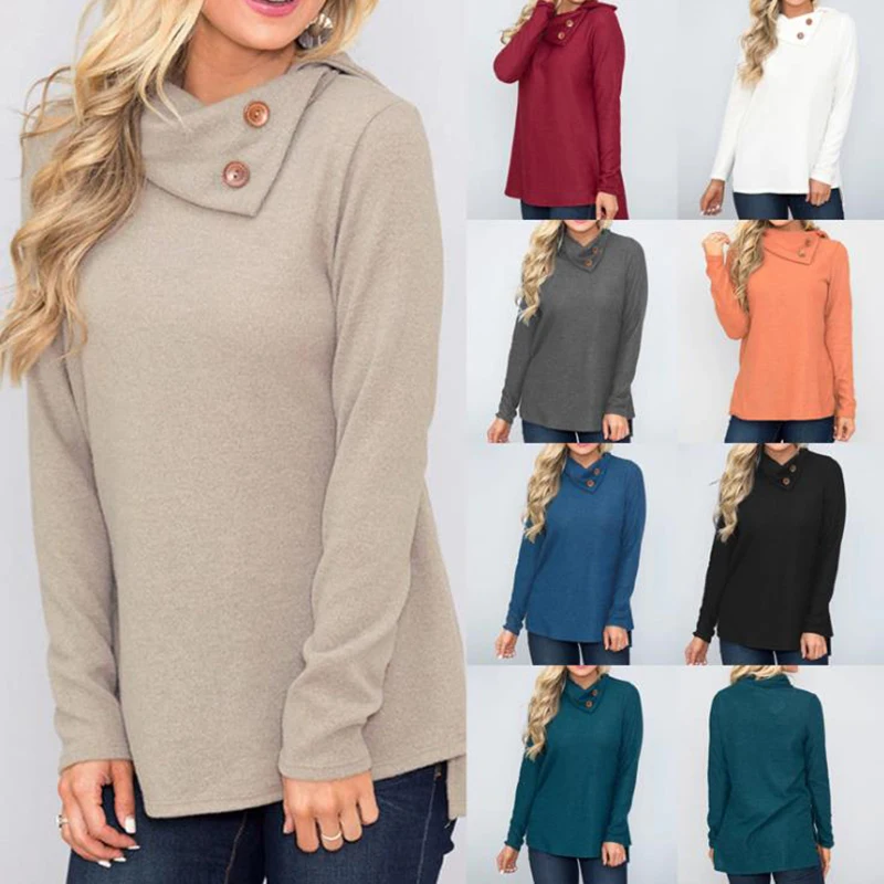 

2019 Winter Women t-shirt Double-layer Solid Long Sleeve Girl Sweatshirt Tops female Blusas Shirt Casual Cotton Blend Shirts XXL