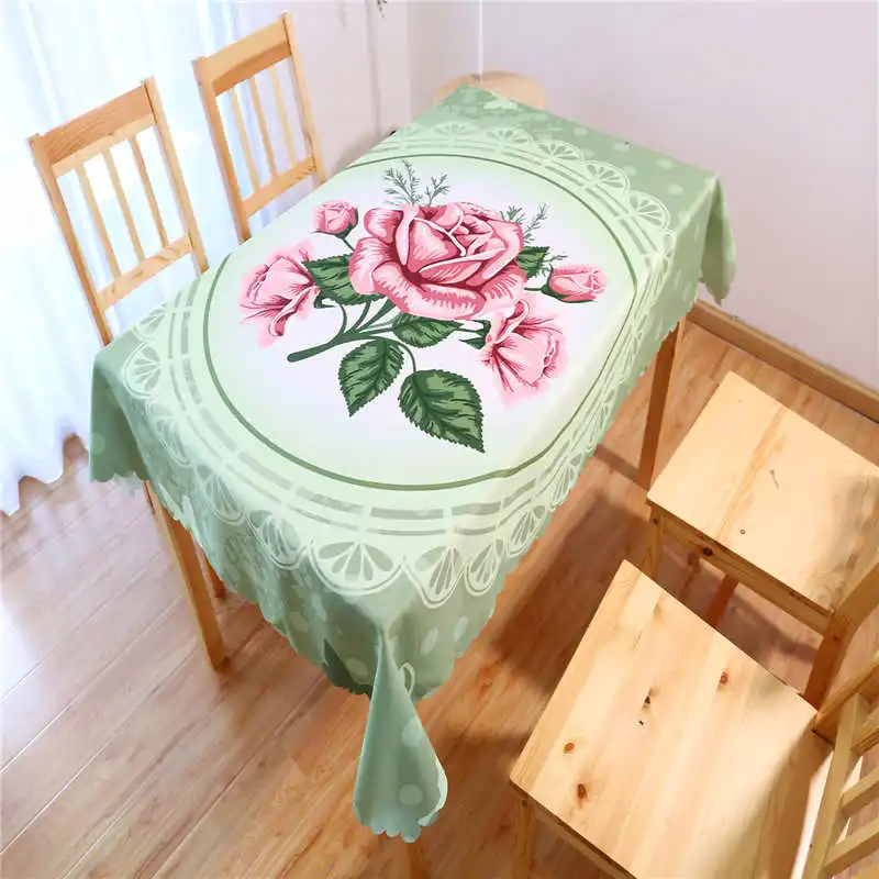 

Flower Print Decorative Vinyl Tablecloth Cotton Linen Outdoor Rectangle Dining Table Cover BirthdayFor Kitchen Tafelkleed Zwart