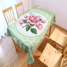 Flower Print Decorative Vinyl Tablecloth Cotton Linen Outdoor Rectangle Dining Table Cover BirthdayFor Kitchen Tafelkleed Zwart