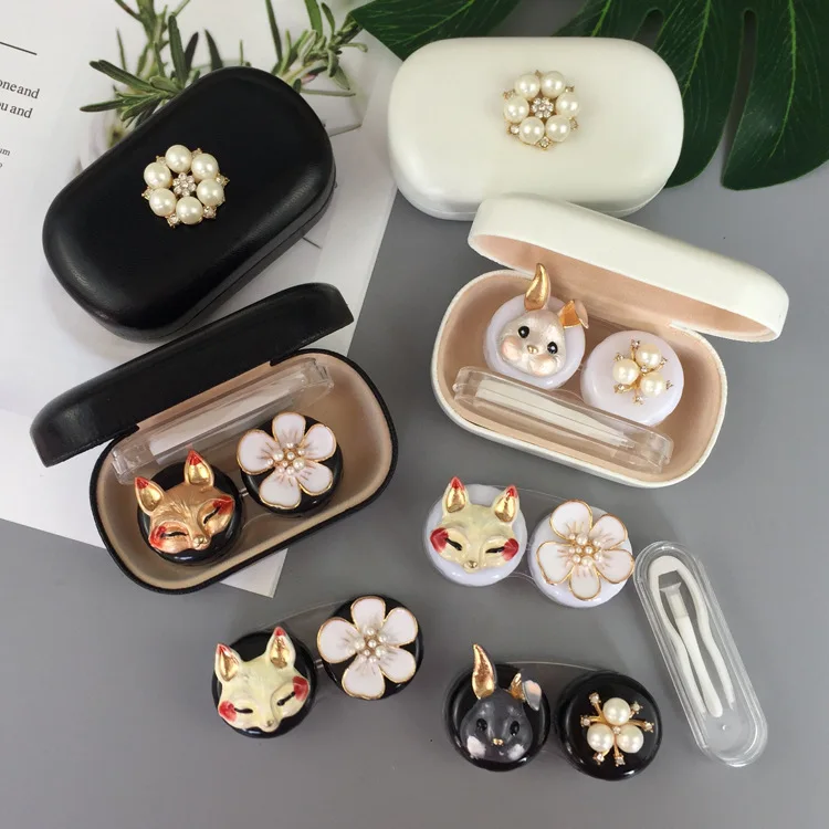 

New Contact Lens Storage Box Cute Rabbit Fox Glasses Beauty Care Box Double Box Set Length 9.2 Wide 5.1 Thick 2.5cm