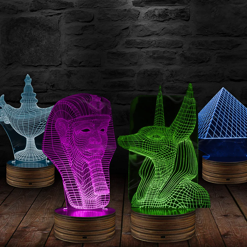 1Piece Egypt Themed 3D illusion Wireframe Light Egypt Pharaoh Pyramid