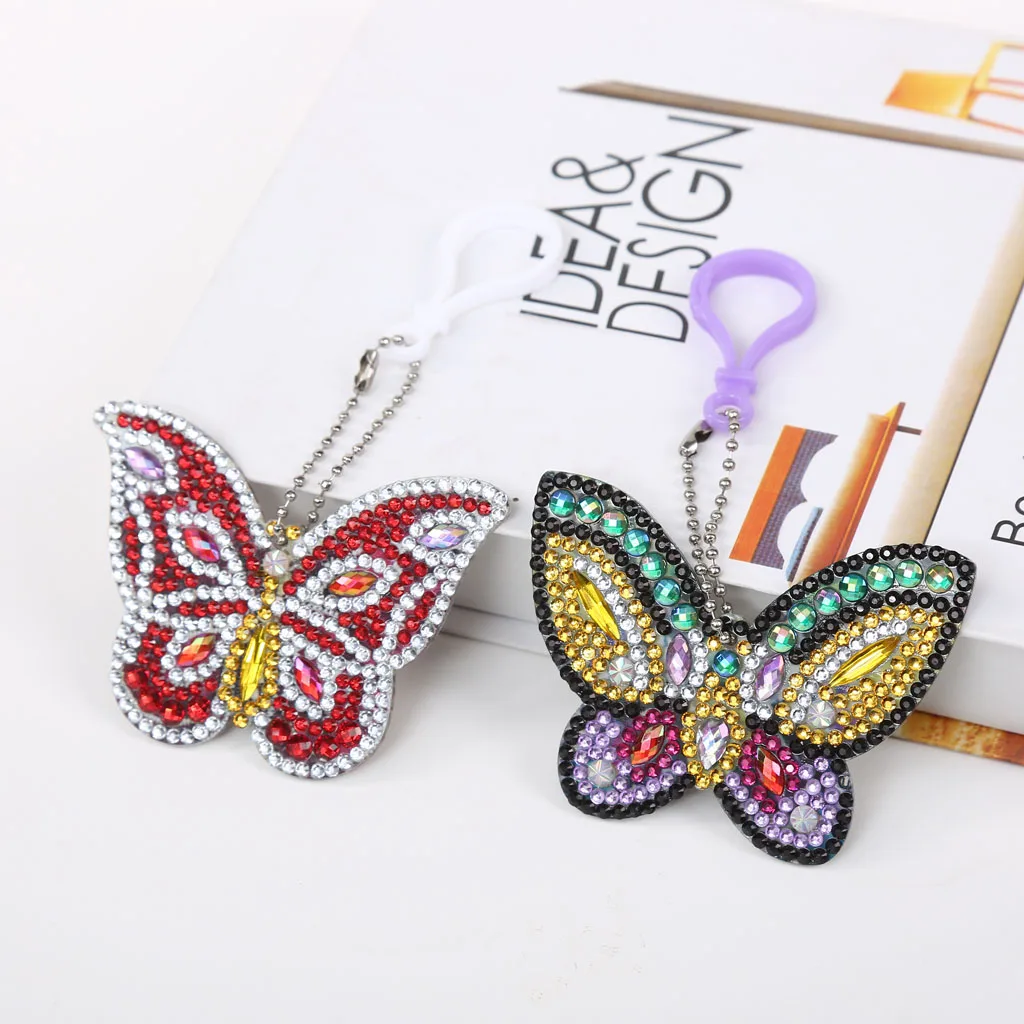 2Pcs Diamond Painting beautiful Butterfly Keyring Keychains Cross Stitch Embroidery Women Bag Key Chain Jewelry Hand make Gifts