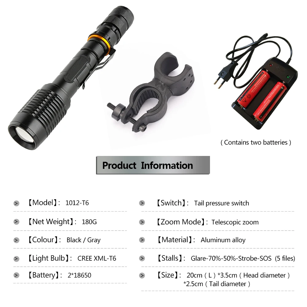 Велосипед света 3800LM T6 светодиодный фонарик тактический фонарь светодиодный фонарик свет лампы + 18650 аккумулятор + зарядное устройство