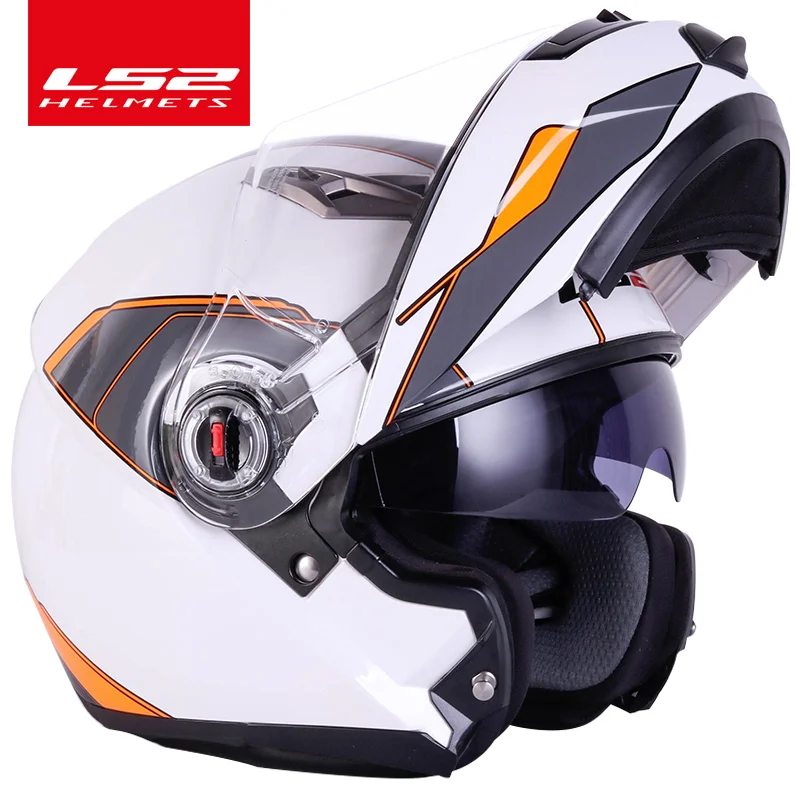 LS2 FF370 флип moto rcycle шлем casco moto двойной козырек Полный лицевой Шлем может изменить противотуманные линзы шлем moto ECE утвержден - Цвет: white orange Rapid