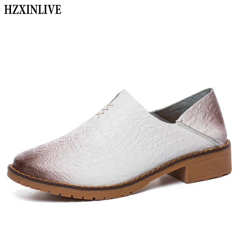 

HZXINLIVE 2018 Flats Shoes Women White Genuine Leather Shoes Women Loafers Ladies Casual Platform Female Fashion Zapatos Mujer