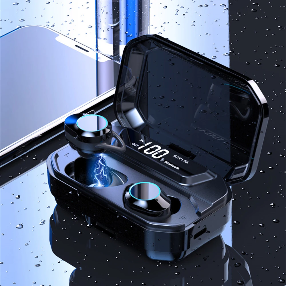 

QCR G02 TWS Bluetooth 5.0 Wireless Earphones IPX7 Waterproof HiFi Stereo Earphone Earphones 3300mAh LED Power Bank Phone Holder