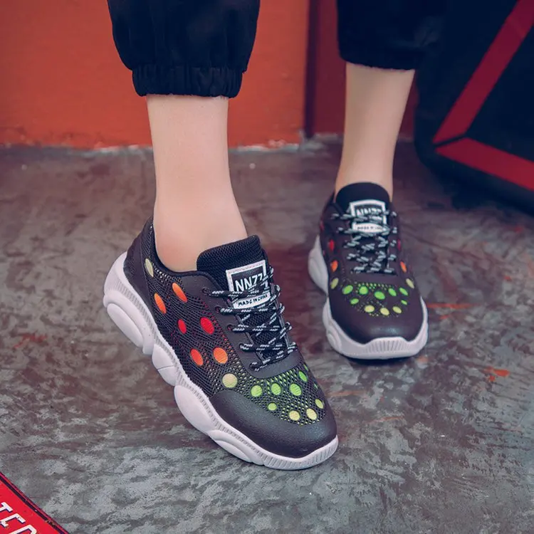 

Ladies Shoes Flat Shoes Woman Vulcanize Platform Shoes Black Sneakers Breathable Mesh Sneakers Women Off White Shoes EUR35-40