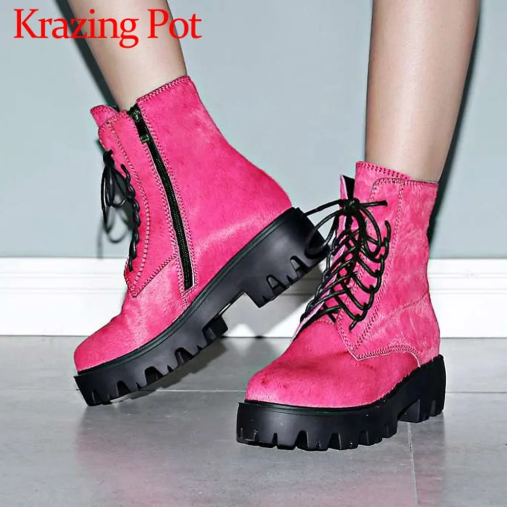 

Eueopean style horsehair waterproof zipper med bottom round toe short plush winter warmful gathering large size ankle boots L10