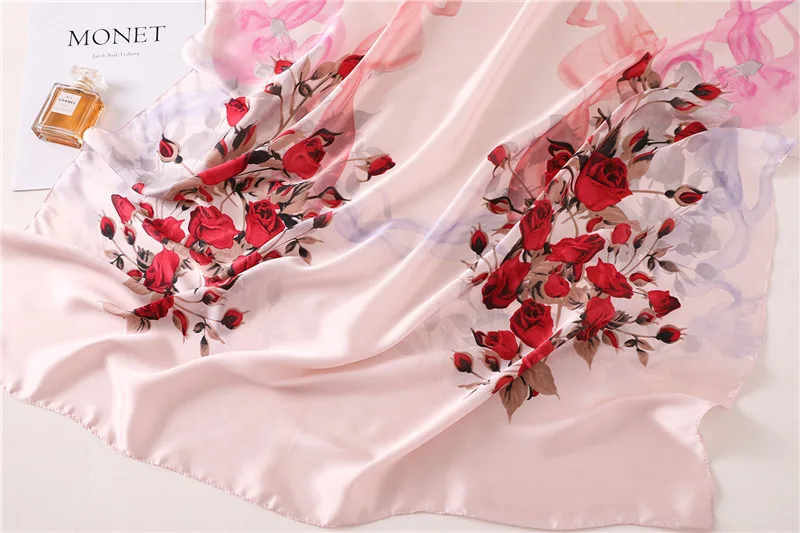 Длинные мягкие пляжные шаль foulard Soie sjaal женский шарф Шелковый шарф люксовый бренд ретро шарфы с цветочным принтом для женщин