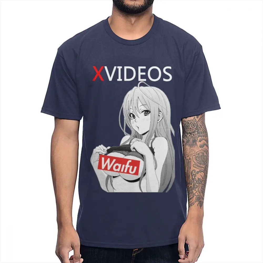 Новое поступление, XVideo, Сексуальная футболка с аниме Ahegao Waifu, хлопок, Круглый ворот, футболка большого размера - Цвет: Тёмно-синий