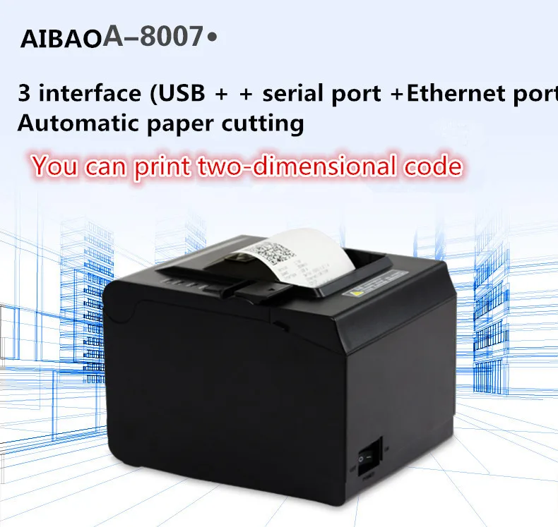 80 ملليمتر الطابعة الحرارية استلام الطابعة pos منفذ usb + منفذ تسلسلي + شبكة صغيرة تذكرة الباركود التلقائي قطع طابعة 260 مللي متر/ثانية