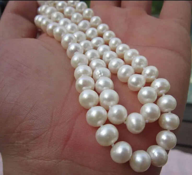 

Free Shipping >>>>>33" AA+ 9-10MM WHITE freshwater PEARL NECKLACE 14K GOLD CLASP