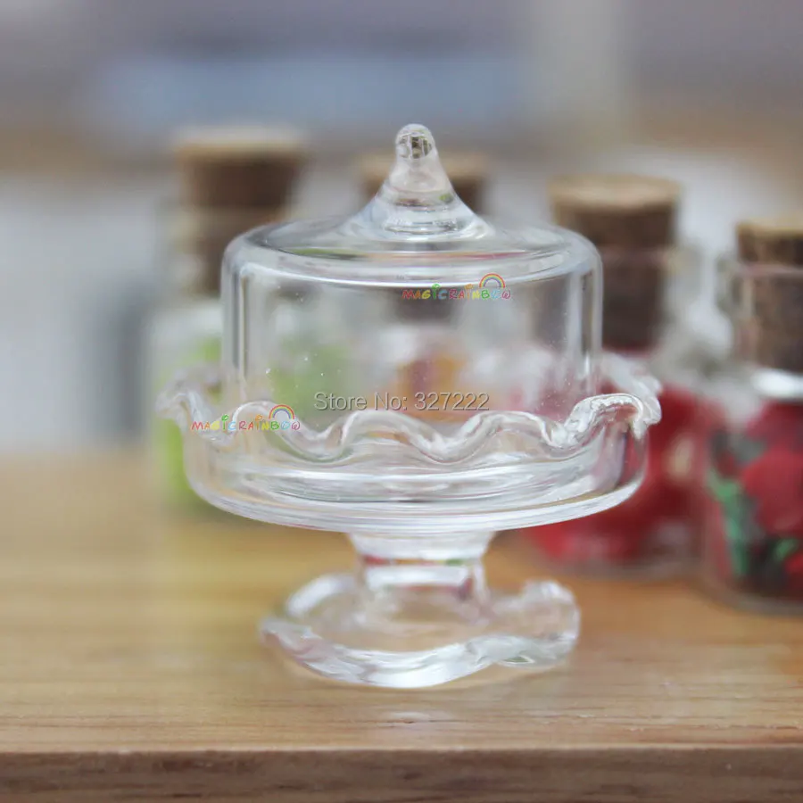 Glass Transparent Mini Dessert Pot Plate Jar Dollhouse Miniature One
