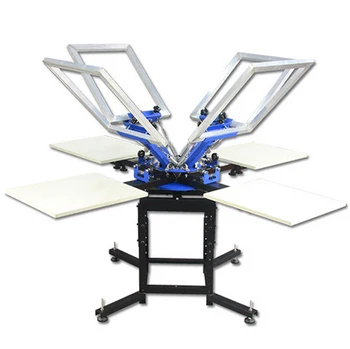 

floor standing manual 4 color 4 workstation double carousel screen printing machine for flat surface objects