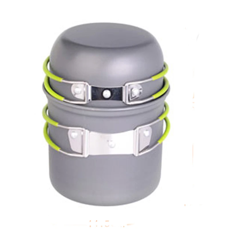 2 unids/set portátil al aire libre Vajilla camping senderismo viajar Utensilios de cocina picnic Bowl pot pan set para 2-3 persona + bolsa de red